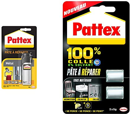Pattex Pâte à Réparer Métal 48 g Epoxy Bi-Composante Multi-Usages pour Collages sur Multiples Matériaux
