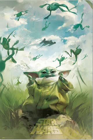 empireposter Star Wars - The Mandalorian - Grogu Training - Poster Plakat Größe 61x91,5cm + 2 St Posterleisten Alu 63 cm