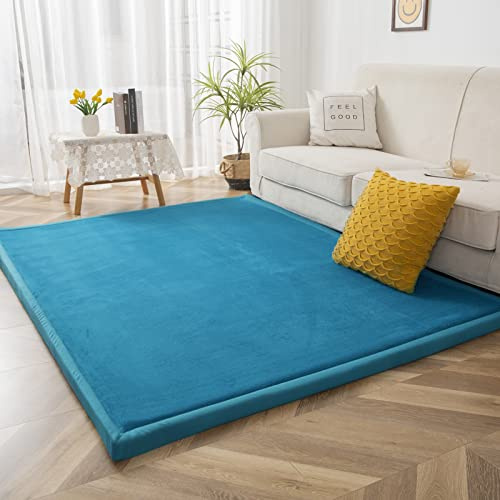 BYBYME Korallen Samtmatte Kinderteppich - Krabbeldecke für Baby Teppich - Extra Dicke 3cm und Weiche Krabbelmatte in Schönem Farbe - als Yogamatte und Teppich Wohnzimmer (Blaustein, 150×200cm)