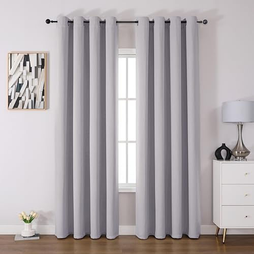 CUCRAF Gardin ogenomskinlig termisk gardin köldskydd set om 2 stycken H 225 x B 140 cm mörkläggningsgardiner gråvita gardiner med öljetter, mjuk och hållbar ljudisoleringsgardin för sovrum vardagsrum
