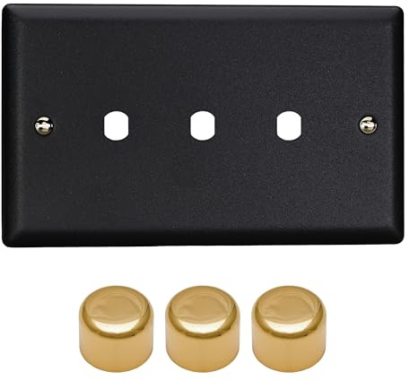 Varilight Triple Faceplate Kit (Dimmer Modules Not Included) - Vogue Matt Black With Polished Brass Knob, WYD3V.MB