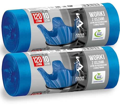 Anna Zaradna Bolsas Residuos Grandes 120l con Asas - Paquete de 20 Bolsas Recicladas Resistentes para Jardín y Cubo Color Menta Sistema de Cierre Cordón Aroma a Lavanda