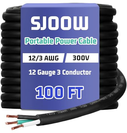 Copkim 12/3 AWG 100 FT Portable Power Cable SJOOW 300V Electrical Wire Pure Copper Heavy Duty Rubber Outdoor Extension Cord for Motor Machinery Marines Automotive