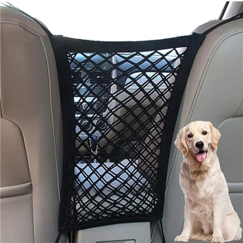 Hundegitter Auto Schutznetz Barriere Universal Hund Autoschutzgitter Doppelschicht Aufbewahrungsnetz Elastisch Hundebarriere Rücksitz Trenngitter Hundenetz für Kleine Mittlere Große Hunde Schwarz