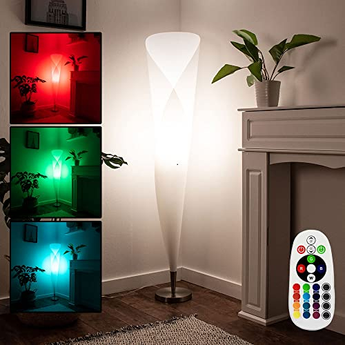 Stehleuchte mit RGB Deckenfluter Standleuchte mit Fernbedienung Deckenfluter Stehlampe, Nickel matt, 1x E27 LED, Breite x Höhe 35x143,5cm, Wohnzimmer Diele Flur