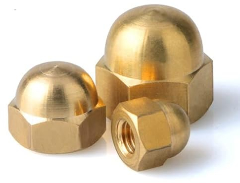 PiWine 304 Edelstahl Nylon Messing Hutmutter Sechskantkappe Metrische Hutmutter Schwarz Weiß vernickelter Stahl M3M4M5M6M8M10M12 50 Stück-M24 (1 Stück), Messing (Color : Brass, Size : M16 (2Pcs))