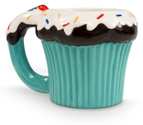 FLUFFY DREAMS Große MUFFIN CUPCAKE 3D Kaffeetasse & Tee-Becher aus Keramik lustige Tasse handbemalt Cute Coffee Mug für Muffin Fan Geschenk für Geburtstag Einschulung Weihnachten Valentinstag ca 340ml