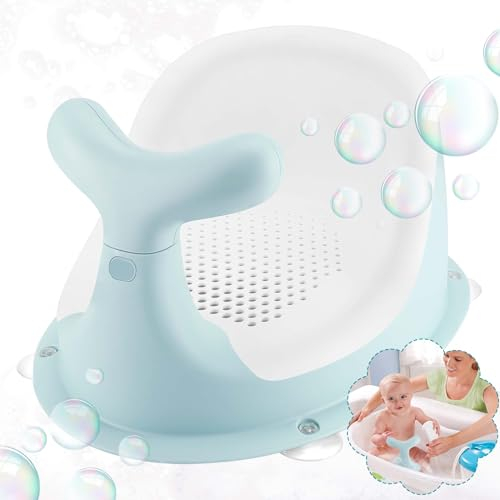 Chaise de Douche pour bébé,forme de baleine mignonne, coussin en silicone en maille respirante et élastique, dossier ergonomique, 4 ventouses antidérapantes puissantes, pour 6 mois et plus (vert)