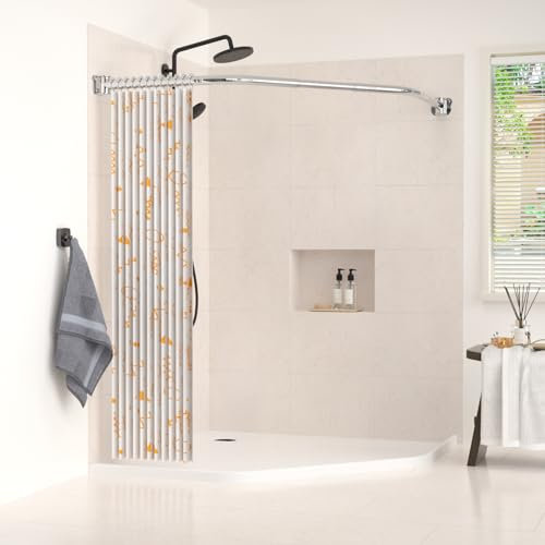 Barra para cortina de ducha 70x(35-55) x70 cm, barra para cortina de ducha de acero inoxidable perforada ajustable, adecuada para duchas de baño, no requiere soporte de techo, con 12 anillas