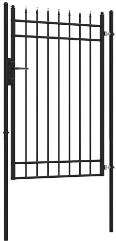 Outsunny Puerta de Jardín Puerta para Valla de Acero Galvanizado con Decoración de Flechas Cerradura y Llaves Puerta para Exterior Patio 107x204 cm Negro