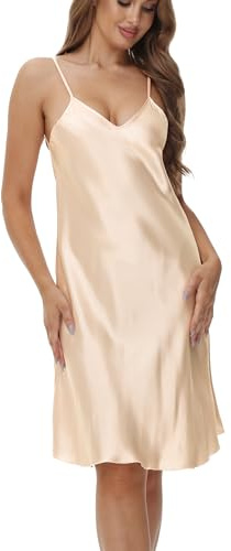 Starblazia Camicia da Notte Sexy Baby Doll Donna, Sottoveste Scollo a V Senza Maniche, Spalline Regolabili, Pigiama Estivo, S, Champagne