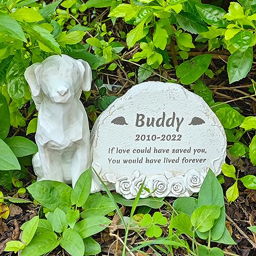 JHB Personalisierte Hund Engel Memorial Stein Gravur, Haustier Hund Memorial Grab Marker mit Engel Hund Statue, Hund Friedhof Grabstein Grabstein, Verlust Hund Memorial Geschenke