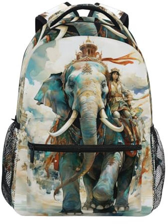 KAAVIYO Ölgemälde Elefant Schulter Student Rucksacks Bookbags Kinderrucksack Büchertasche Rucksäcke für Teen Mädchen Jungs