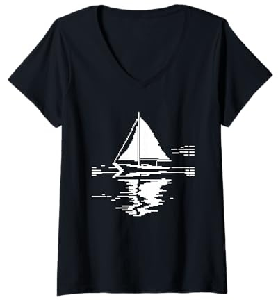 Damen Segelboot Pixel Grafik Segelliebhaber Wassersport T-Shirt mit V-Ausschnitt