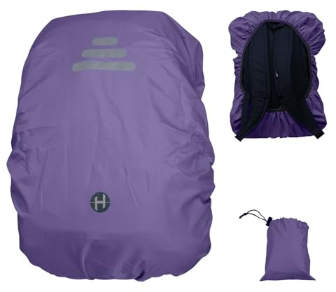 Hosifiy Wasserdichter Rucksacküberzug mit reflektierenden Streifen & Rutschfester Kreuz Schnallenriemen für Schultasche, Wandern, Camping, Radfahren (Violett, S/35L)