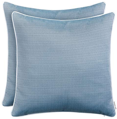 Brandsseller 2er Set Outdoor Kissenbezüge 45x45 cm – Wetterfeste Zierkissenbezüge in Walzoptik – Wasserabweisende Dekokissenbezüge mit Reißverschluss für Garten, Balkon & Terrasse – Blau