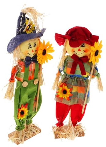 Gartendekoration Vogelscheuche Deko Groß 2 Stück | Halloween Ornamente, Partyschmuck, Entzückende Figuren für Balkon, Veranda, Herbst und Dankesfest