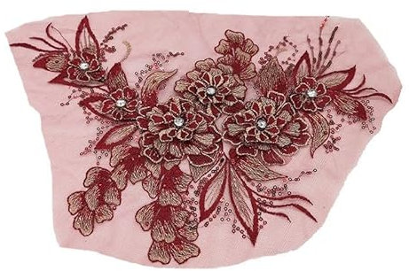 Stickerei-Spitzen-Applikation, Blumen-Strass, Perlen-Spitzen-Aufnäher, Ausschnitt for Nähzubehör, Basteldekor for Kleidung(Dark Red)