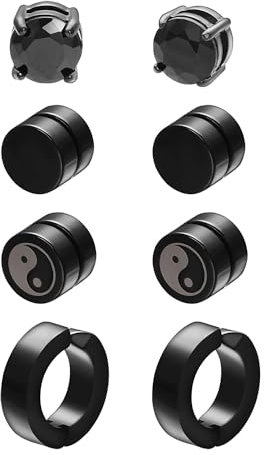 Asienice Magnet Ohrringe Herren Schwarz Magnetische Ohrringe für Männer Ohrstecker Herren Ohrclips 4 Paare