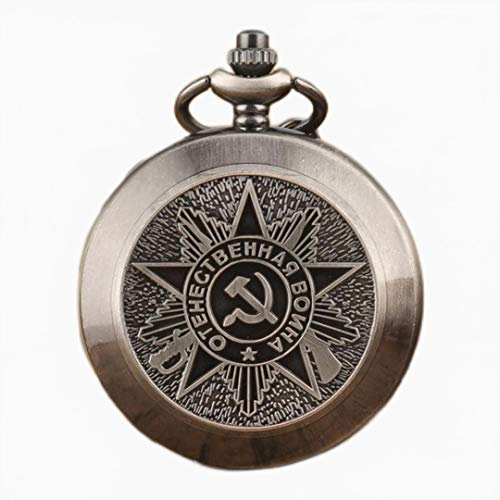 HUIBBGO Orologio da Tasca al Quarzo in Bronzo Vintage Russia Sovietico Falce Martello Collana URSS Orologio Militare dell'Unione Sovietica