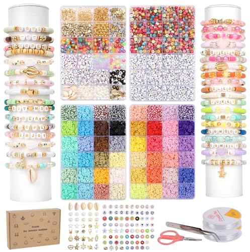 MICHIHOMIE 12000+ Stück Perlen für Armbänder Set, 4 Boxen 48 Farben 6mm Perlen zum Auffädeln, Ketten Freundschaftsarmbänder Selber Machen für DIY Schmuckherstellung Kinder Erwachsene