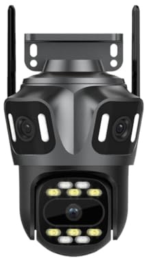 Diheohg Icsee3-Eye Telecamera di rete WiFi HD wireless da 8MP con tre schermi per esterni, telecamera a colori completi, vista panoramica a 360 gradi tramite telefono cellulare