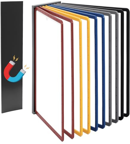 QWORK® Magnetisk A4 väggmonterad dokumenthållare – 10 paneler i svart – displaypanelväggenhet inkluderar magnetisk platta och skruvar