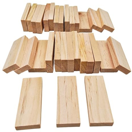 30PCS Small Unfinished Wood Pieces for Crafting, 6x2.3x0.8cm Rectangle Thin Wood Boards Blank Whittling Wooden Blocks for Carving,Painting & Burning