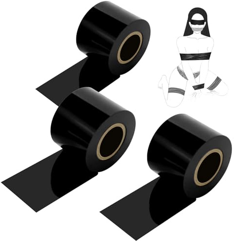 BDSM Bondage Restraints Tape Set, 3 Rolls Adult Toy Sex Restraint Bondage Tape,Pull-up Binding Static Electrostatic Tape for Couples,Sex Bondage Toy for Restraining Pleasure (Black)
