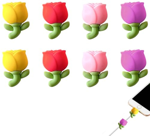Gaodercha 8Pcs Charging Cable Saver Cute Flower Charging Line Protection Pretty Tulip Flowers Soft USB Cable Protector Compatible for Type-c iphone Most Cellphones and iPad