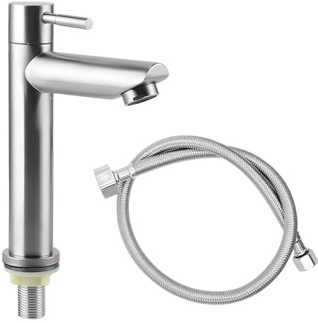 MYLERCT Kaltwasserarmatur, 1/2 Zoll Kaltwasserhahn Küche mit 1m Schlauch | Silber Wasserhahn Kaltwasser, Wasserhahn Gäste WC, mit Filtereinsatz & Schaumgenerator, für Küche, Bad＆ Hotel