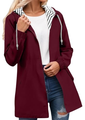 Générique Veste Imperméable Femme Manteau Long Imperméable Femmes Trench Capuche À La Mode Coupe Vent Couleur Unie avec Zippé Veste De Sport D'extérieur Vetement Blazer