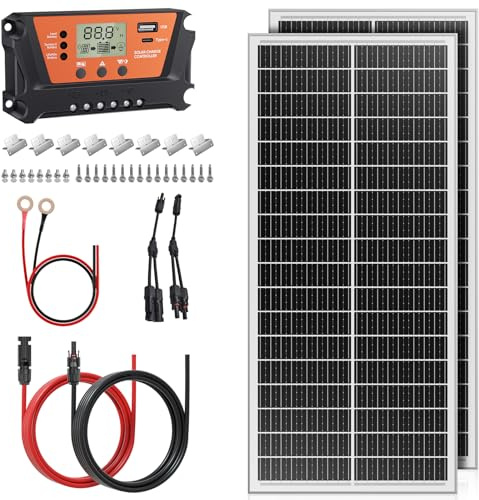 Rvpozwer Módulo solar de 12 V, módulo PV, panel solar de 18 BB, paneles solares monocristalinos para caravana, balcón, cobertizo de jardín, barco (2 * 100w kit)