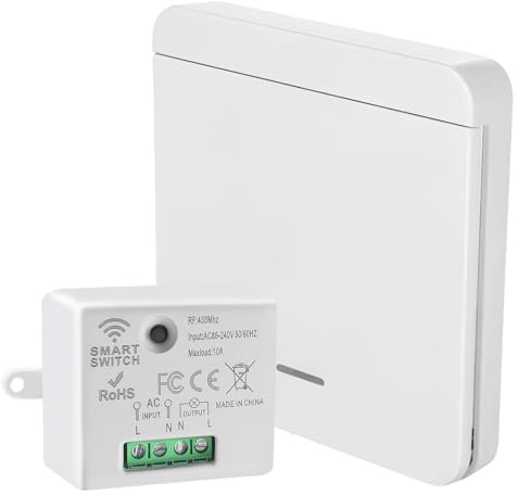 Interrupteur d'éclairage Sans Fil kit Interrupteur Sans Fil avec émetteur et Contrôleur Récepteur 10A 240V Va et Vient Télé Portée 50m pour Contrôle Éclairage et Ventilateurs en Intérieur/Extérieur