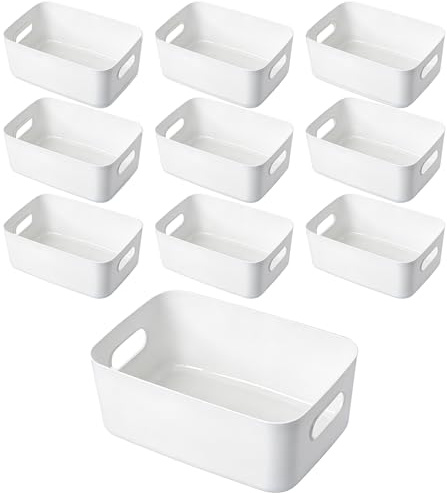 Yawfold Aufbewahrungsbox 10 Stück Kunststoff 30 x 20 x 12 cm Ordnungsbox | Aufbewahrungskorb für Küche Badezimmer und Büro, praktische Plastikbox für Regale
