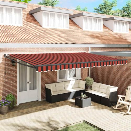 Manuelle Gelenkarmmarkise Sonnensegel,Einziehbare Markise Orange und Braun 500 × 300 cm,Für Outdoor Terrasse Balkon,Einfache Montage Ohne Bohren