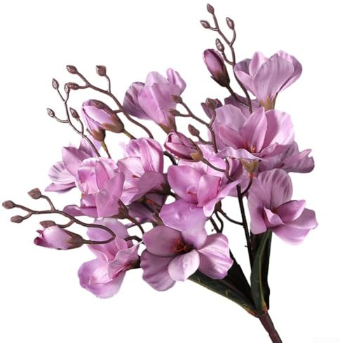 Künstlicher Magnolien-Blumenstrauß mit 5 Stielen und 20 Köpfen, künstliche Gladiolen-Blumendekoration für Zuhause, Büro, Hochzeit, weiß, lila, blau, rot (lila)
