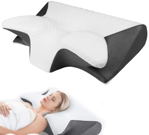 ActSo Nuviya Papillon 3 Oreiller,Oreiller Gamaneo,Coussin Cervicales Douloureuses,Oreiller Ergonomique Cervical Memoire De Forme,2 en 1 Oreiller Orthopédique À Mémoire De Forme pour La Nuque-B