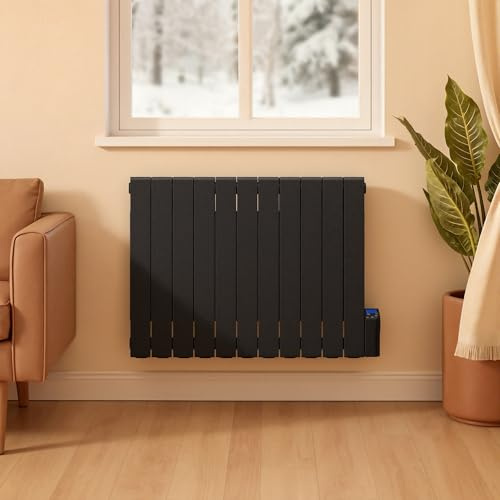 KOMORE Oil Filled Radiator, 11 Fins Panel Electric Heater, 1800W Wall Mounted Electric Radiators, LED Display, 3 Modes, 7d/24h Timer, Child Lock, Adjustable Thermostat, IP24 Splashproof, 93 * 57.5cm