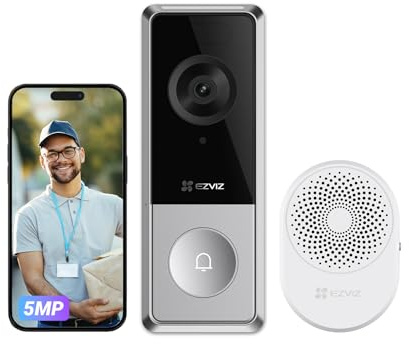 EZVIZ CP8 Kit Video Campanello Wi-Fi con Telecamera 3K a Batteria 9600 mAh, 100% Senza Fili, Rilevamento Persone IA, Audio Bidirezionale, Visione Notturna, Wi-Fi 6, Chime Incluso