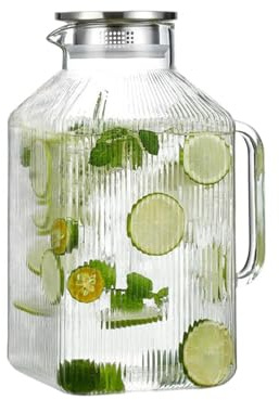 Glass Beverage Jug, Covered Drink Pitcher with Secure Lid, Large Capacity Cold Drink Container for Daily Use, Easy Pour Tea Carafe for Home Kitchen, Fridge Storage Water Server, Juice Coffee Pitcher