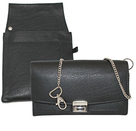 3 TLG. Leder Kellnerbörsen-Set inkl. Holster und XL Geldbörse mit Kette (schwarz)