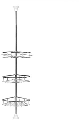 Teleskop Duschregal,3 Ablagen Badregal Edelstahl Eckregal Höhenverstellbar 110-280cm (Edelstahl/3 Ablagen)