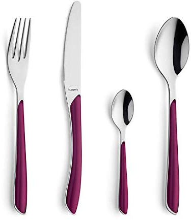 Kuppels Prisma Besteck Set für 6 Personen aus Edelstahl poliert | Besteckset 24-teilig | Hochwertige Kunststoff-Griffschalen in Wildberry | Rostfrei | Essbesteck für 6 Personen | Spülmaschinenfest