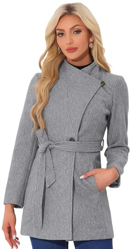 Allegra K Women's Winter Elegant Stand Collar Overcoat Long Belted Pea Coat | Long Sleeve, Classic, Mid-thigh Trench Coats, Outwear With Pockets