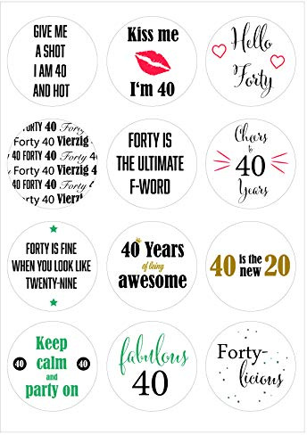 40. Geburtstag Sticker | 12 Aufkleber mit Motiv, 6 cm Durchmesser, 40. Geburtstag - Sticker - Geburtstagssticker - 40. Geburtstag