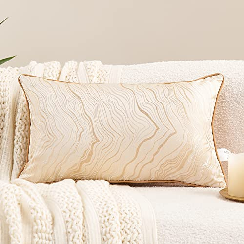 Avigers Lumbar Pillow Cover 12 x 20 Inch, Beige, Rayon Blend, Hidden Zipper