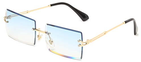 Long Keeper Sonnenbrille Damen Vintage 90s Retro Rechteckig Sonnenbrille Randlos Für Damen Herren Mit Uv Schutz (Farbverlauf blau)