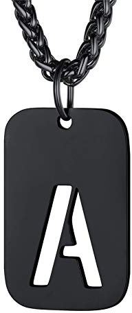 Bandmax Dog Tag Kette Herren Damen Erkennungsmarke Kette Edelstahl Buchstaben Kette Schwarz Halskette mit Anhänger Weizenkette 55cm Kette Schmuck Accessoire