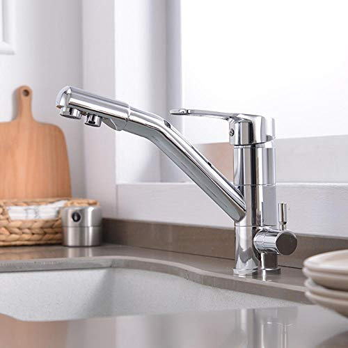 3 Way Kitchen Tap With Water Filter, 360 Degree Swivel Spout, Hot and Cold Brass Multifunctional Reverse Osmosis, Mixer for Under Sink